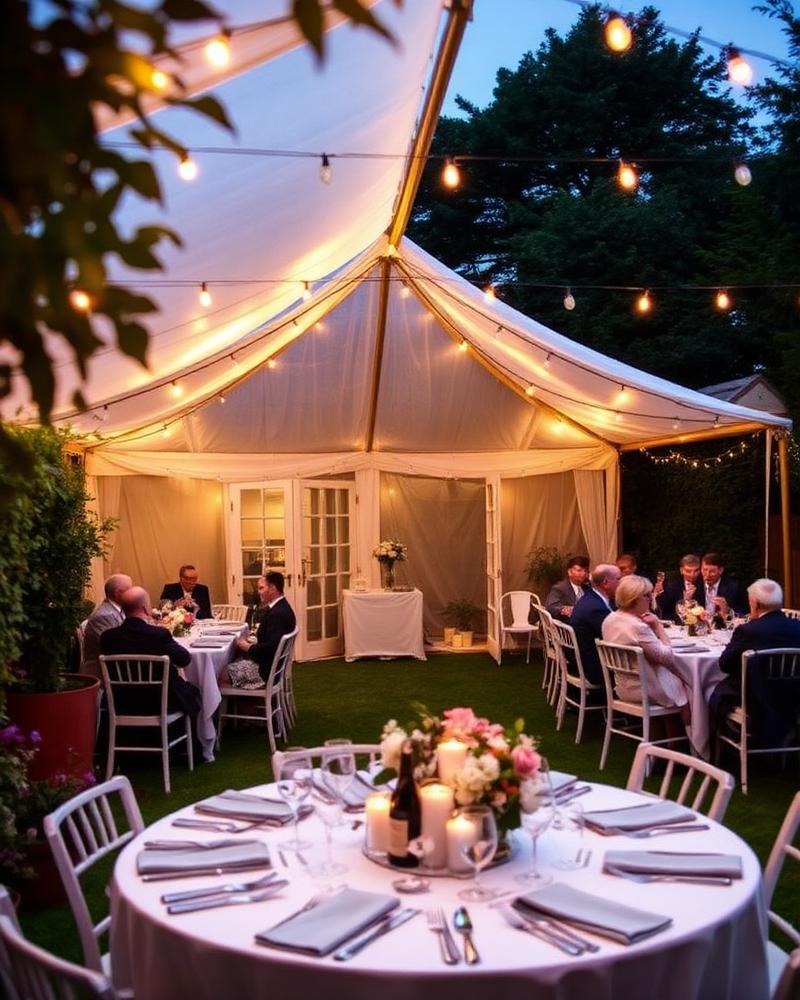 Private Celebrations marquee, table and chair hire setup